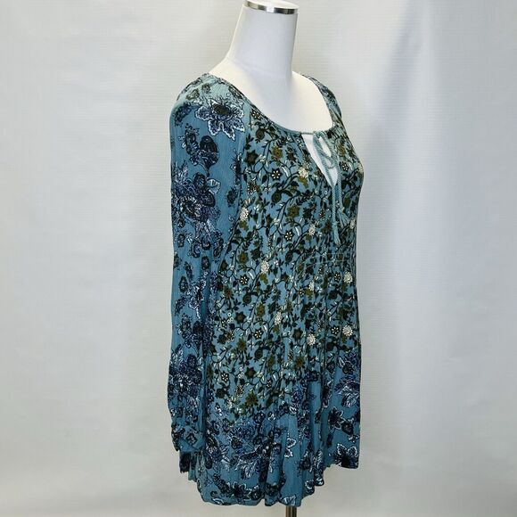 Free People Dress Womens Medium Lucky Loosey Mini Tunic Blue Paisley Floral Boho - Picture 2 of 11